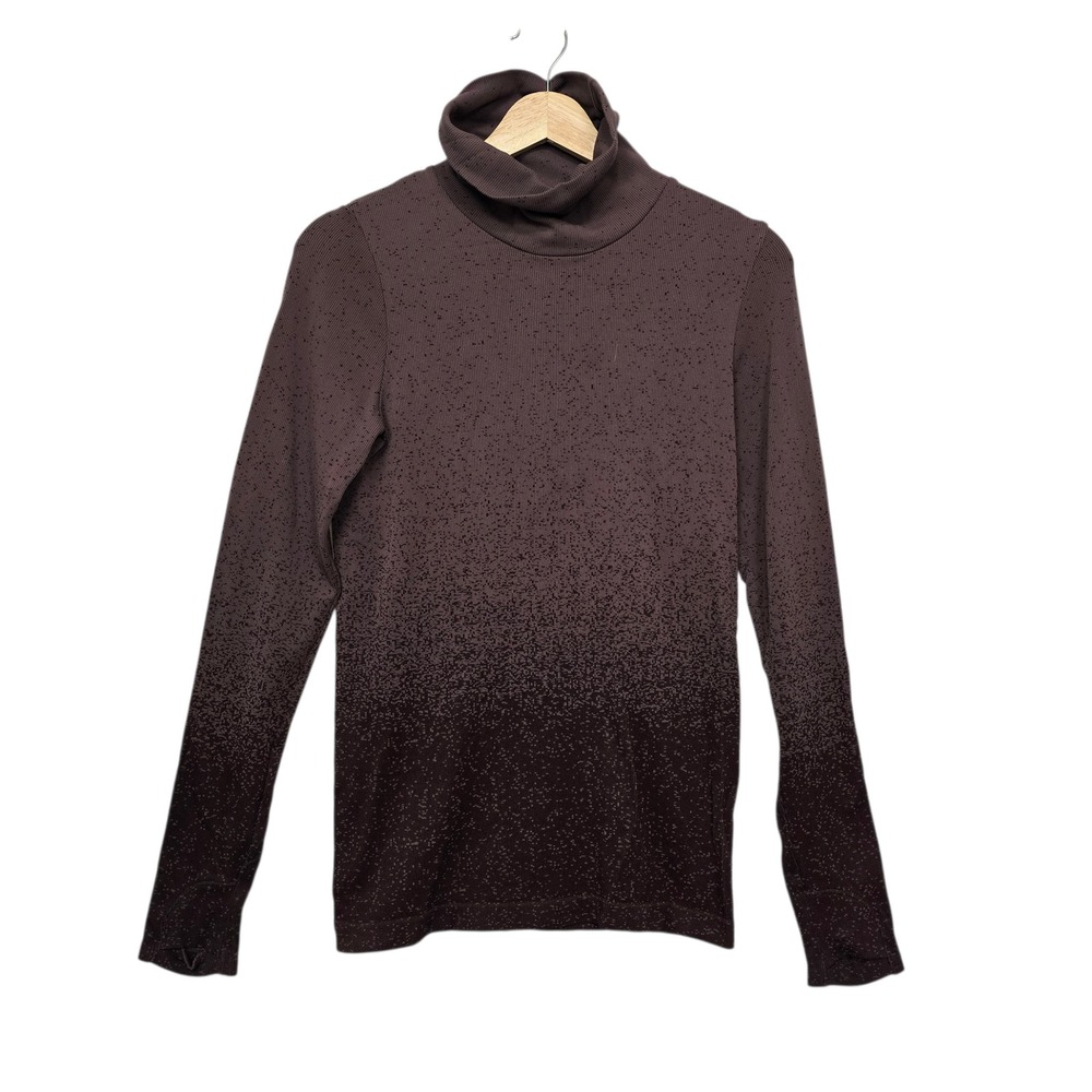 Athleta Momentum Ombre Ribbed Turtleneck Top Brownโ Black Long Sleeve 631825 M